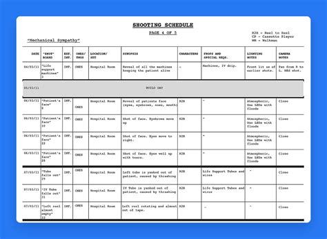 Film Shooting Schedule Template Example