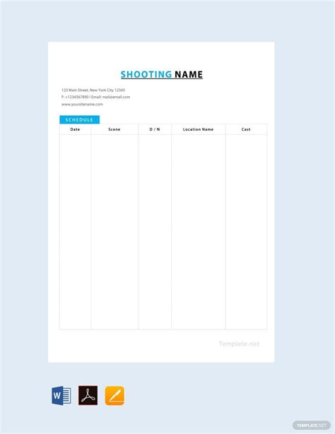 Film Shooting Schedule Template Word