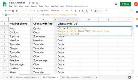 FILTER function in Google Sheets