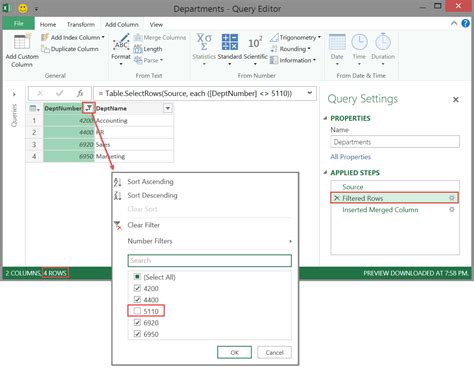 Filter rows using Power Query Editor