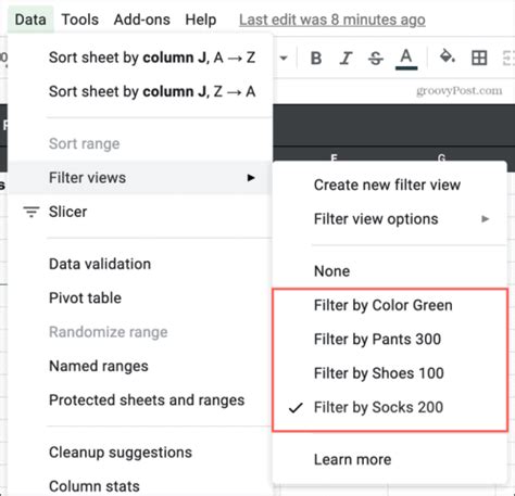 Filter views in Google Sheets