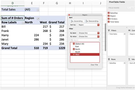 Filtering Excel Pivot Tables