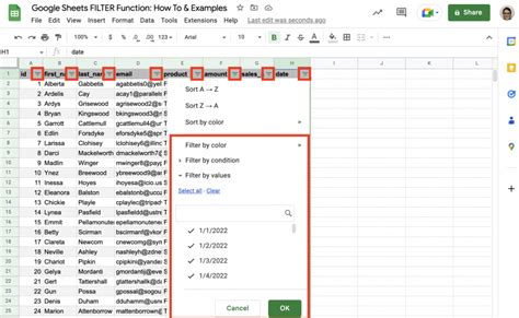 Filtering names in Google Sheets example 4