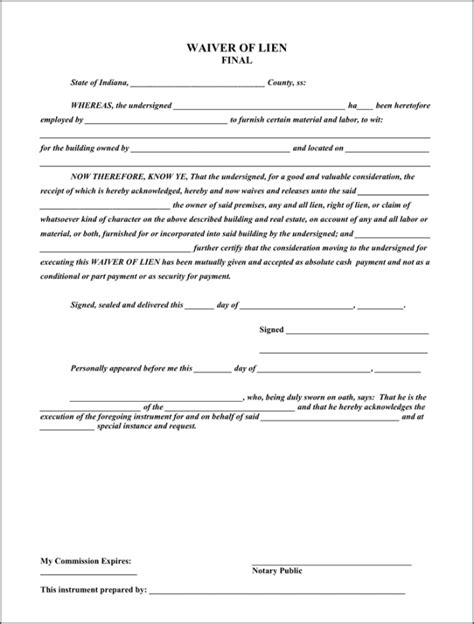 Final Lien Waiver Template