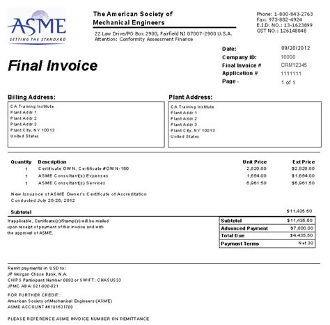 Final Payment Invoice Example