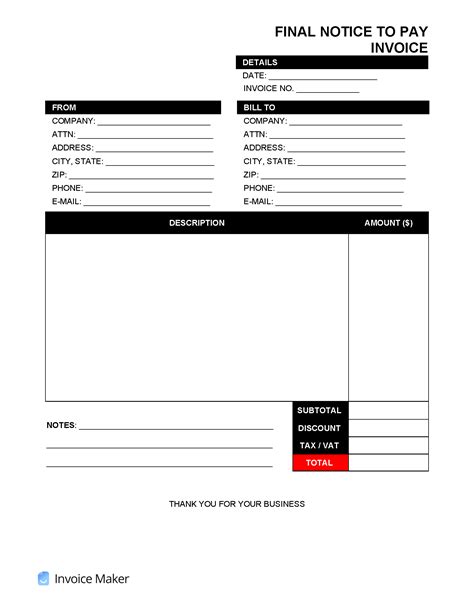 Final Payment Invoice Template