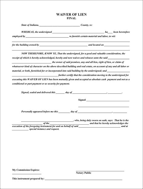 Final Waiver and Release of Lien Form Sample