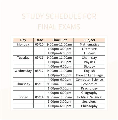 Finals Study Schedule