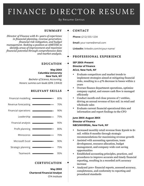 Finance Director Resume Template Example