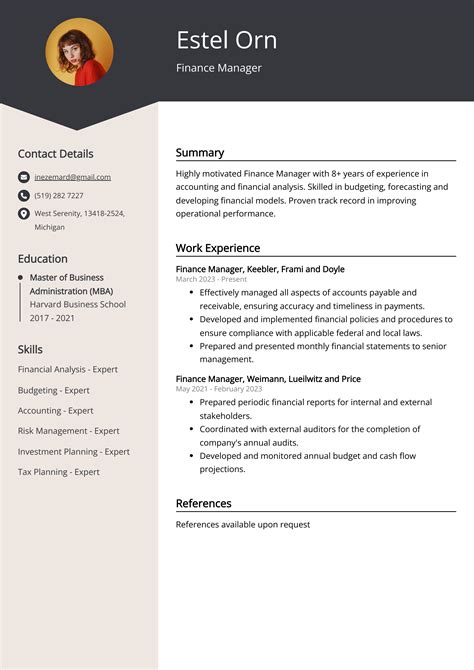 Finance Manager Resume Template