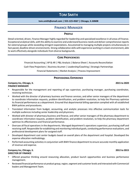 Finance Manager Resume Template