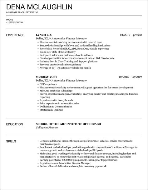 Finance Manager Resume Templates Gallery