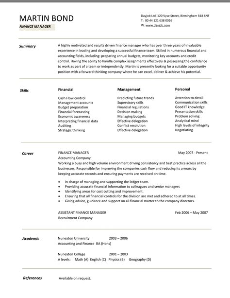 Finance Resume Template 8