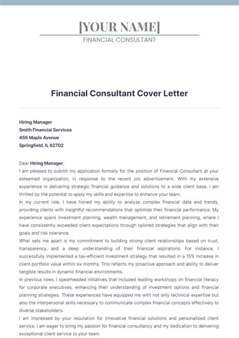 Financial Consulting Cover Letter Template