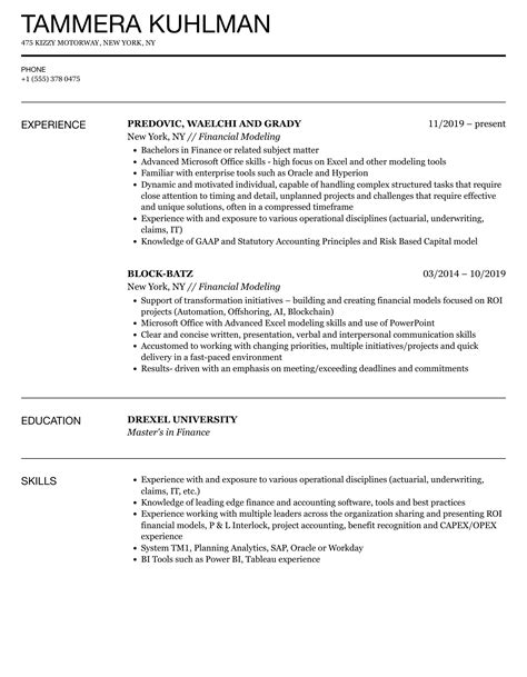 Financial Modeling Resume