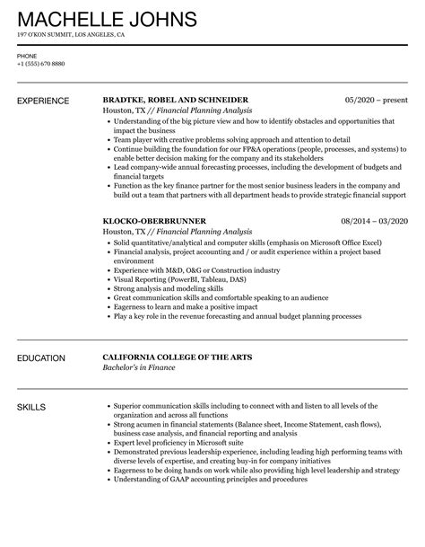 Financial Planning and Analysis Resume