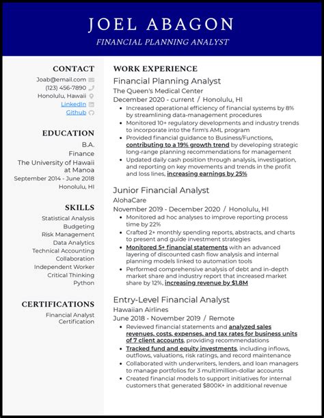 Financial Planning Resume Template