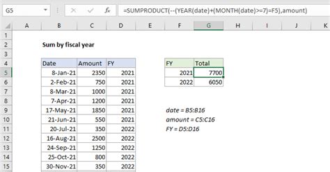 Financial Year Formula Example