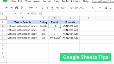 Find function in Google Sheets