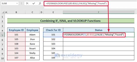 Using the VLOOKUP function to find missing values