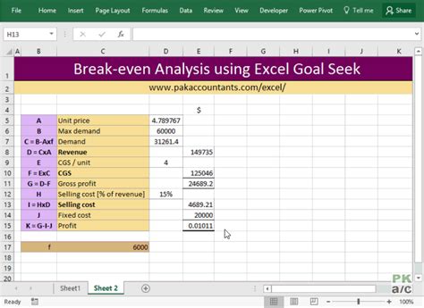 Finding Break-Even Point with Goal Seek