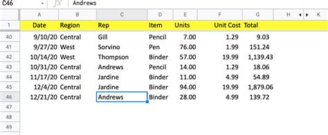 Result of Finding Last Values in Google Sheets