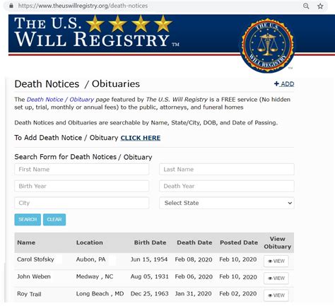 Finding Obituaries Listings