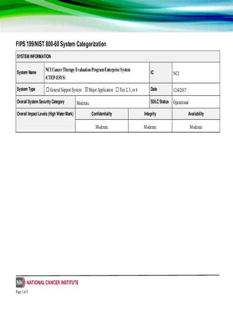 FIPS 199/NIST 800-60 System Categorization Template