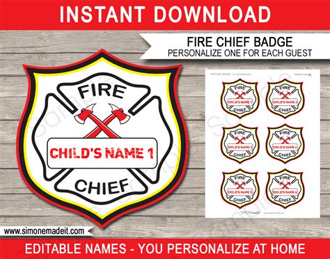 Fire Chief Badges Printable