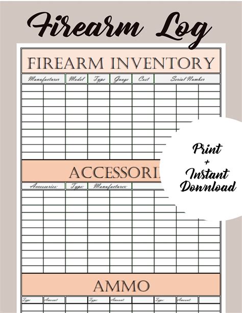 Firearm inventory template