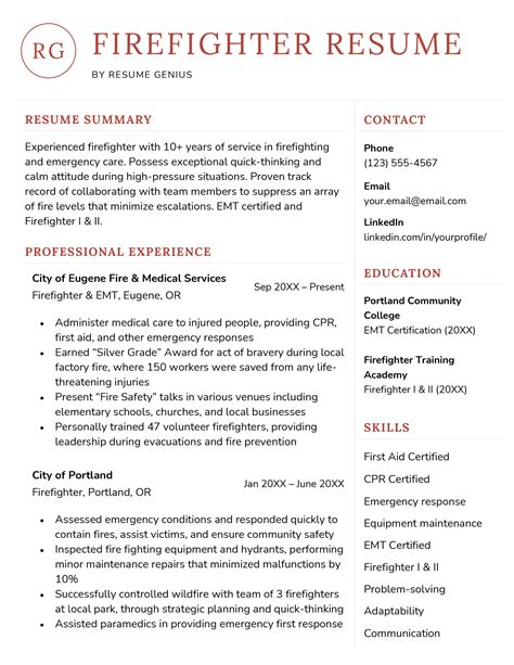 Example of a Firefighter Resume