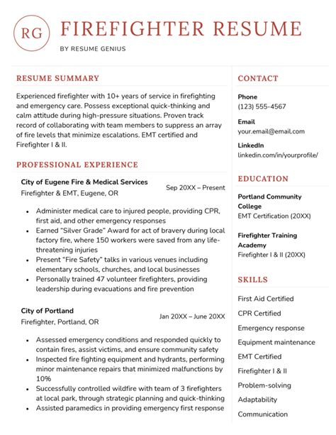 Firefighter Resume Template Example