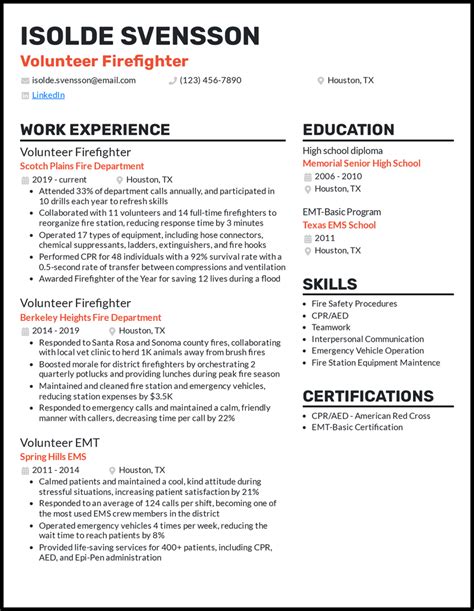 Firefighter Resume Template with Achievements