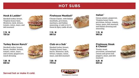 Firehouse Subs Hot Subs Menu