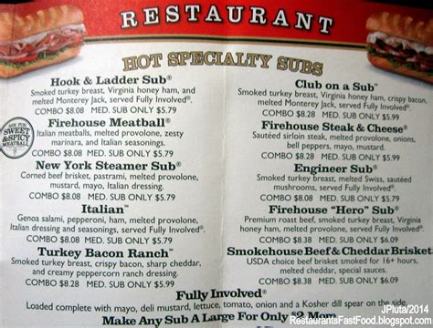 Firehouse Subs printable menu