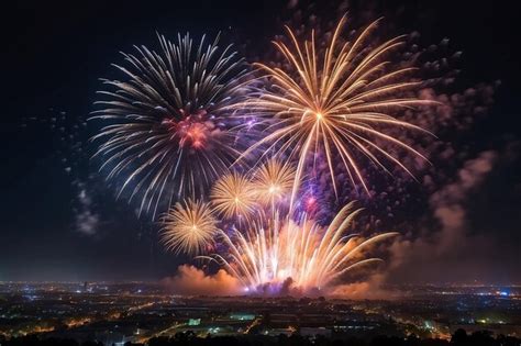 Fireworks explosion at night