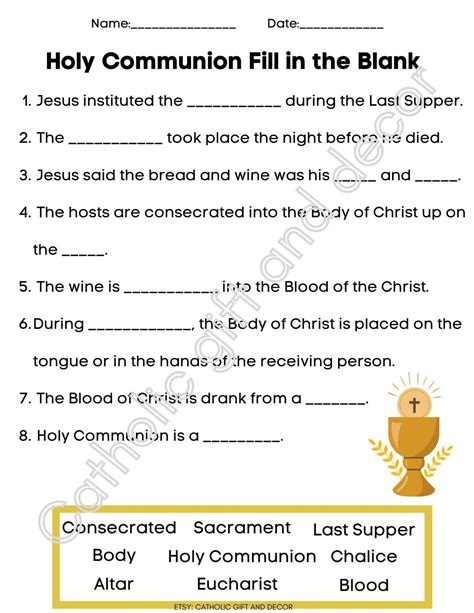 First Communion Worksheets for Kids