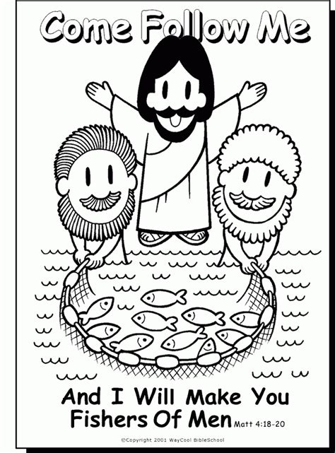 A coloring page of Jesus calling the first disciples