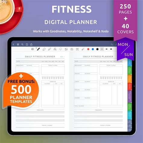 Fitness daily planner template for Goodnotes