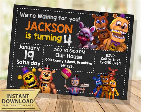 Five Nights at Freddys Birthday Party Invitation