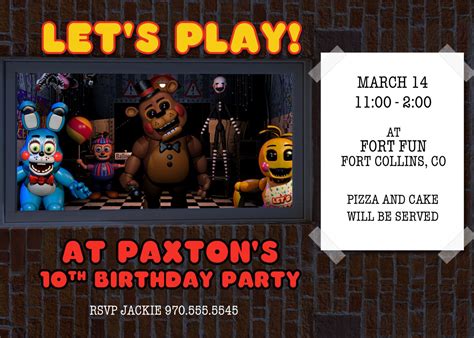 Five Nights at Freddys Custom Invitation Template