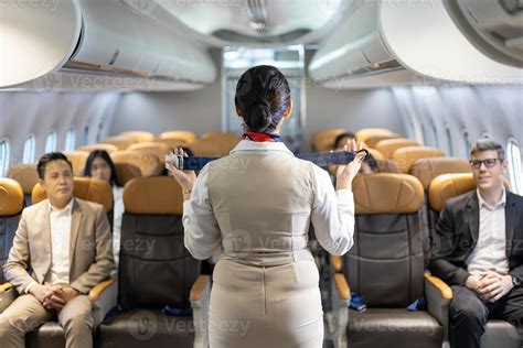 Flight attendants conducting safety checks