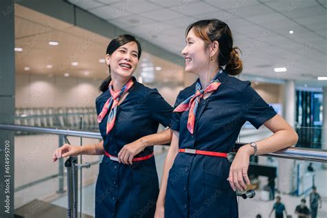 Flight attendants working together as a team