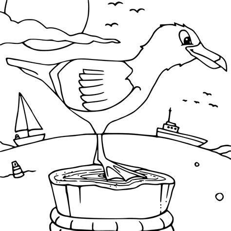 Image of flip flop seaside scene with seagulls coloring page