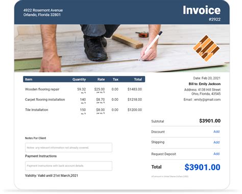 Flooring Invoice Template Excel