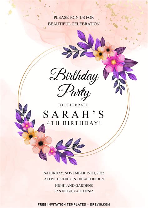 Floral birthday invitation template