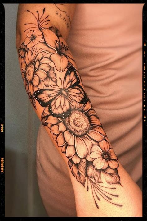 Floral Butterfly Sleeve Tattoo Design