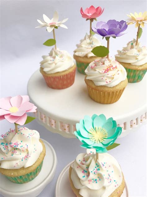 Floral cupcake topper on a cupcake