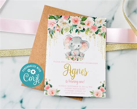 Floral elephant invitation design concept