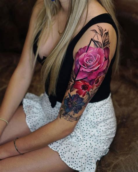 Floral half sleeve tattoos for women